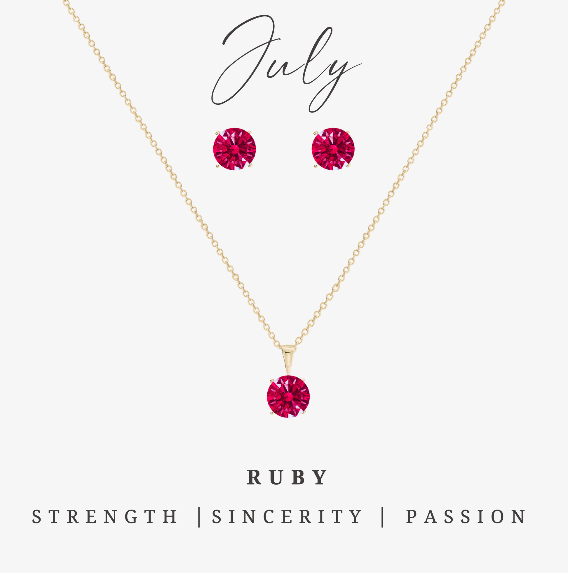 Goldtone July Ruby Birthstone CZ Earring & Necklace Set