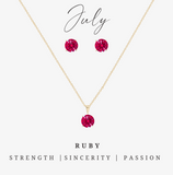 Goldtone July Ruby Birthstone CZ Earring & Necklace Set