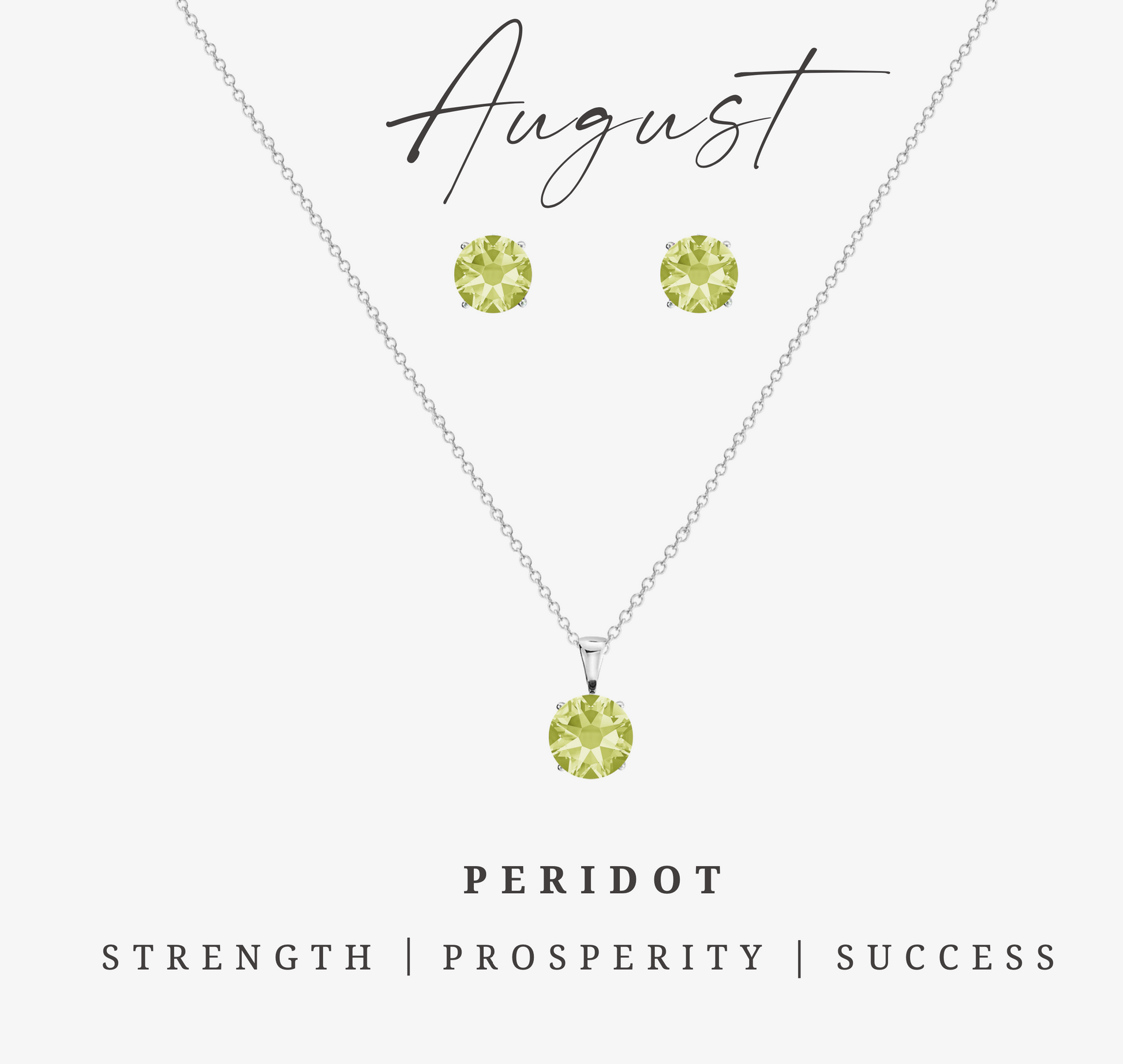 Silvertone August Peridot Birthstone CZ Earring & Necklace Set