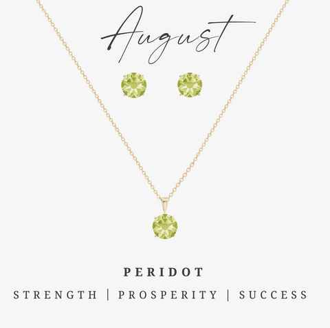 Goldtone August Peridot Birthstone CZ Earring & Necklace Set
