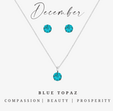 Silvertone December Blue Topaz Birthstone CZ Earring & Necklace Set