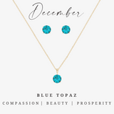 Goldtone December Blue Topaz Birthstone CZ Earring & Necklace Set