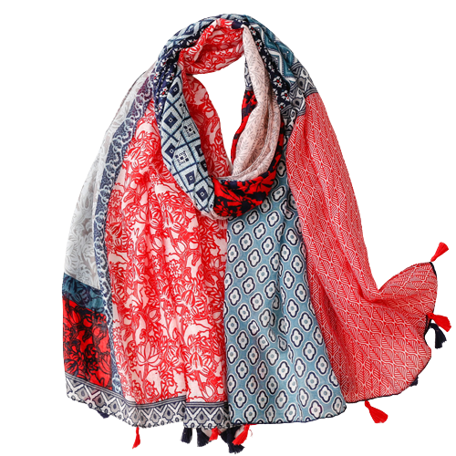 Red And Navy Multi Pattern Scarf