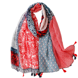 Red And Navy Multi Pattern Scarf