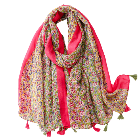Bright Pink And Floral Scarf