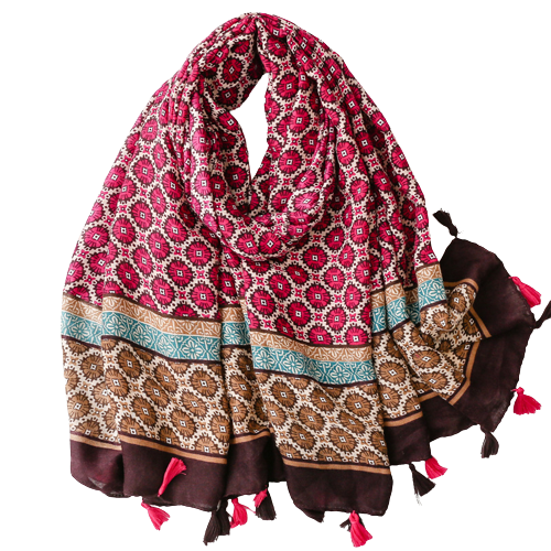 Fuchsia And Brown Circle Scarf