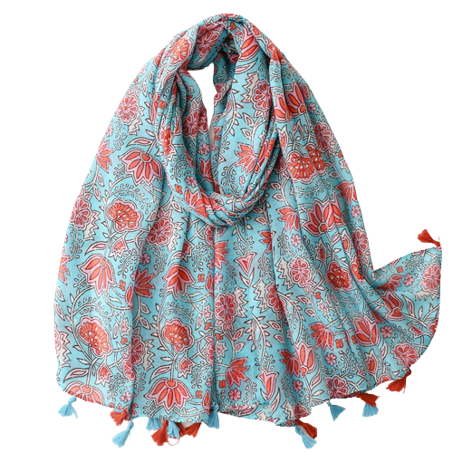 Blue And Red Flower Scarf