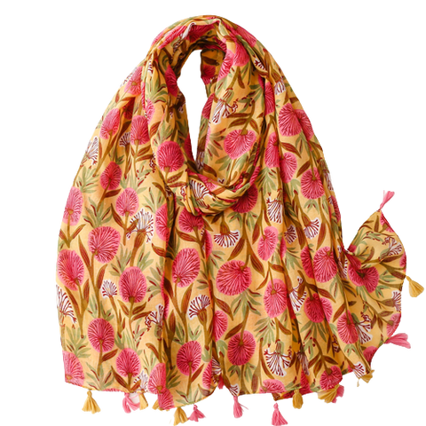 Yellow And Pink Spray Flower Scarf