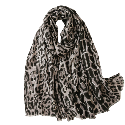 Black Cheetah Scarf With Fringe