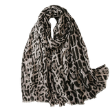 Black Cheetah Scarf With Fringe