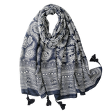 Navy And White Paisley Pattern Scarf