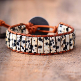 Dalmatian Jasper & Leather Beaded Bracelet