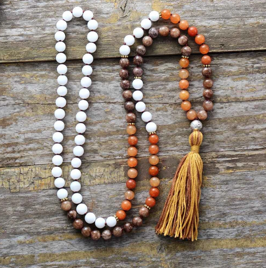 Carnelian & Jasper Tassel Beaded Necklace