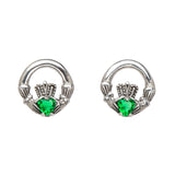 Sterling Silver Green Cubic Zirconia Claddagh Stud Earrings