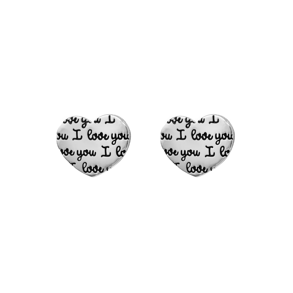 Sterling Silver I Love You Heart Stud Earrings