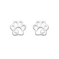 Sterling Silver Paw Print and Heart Open Stud Earrings
