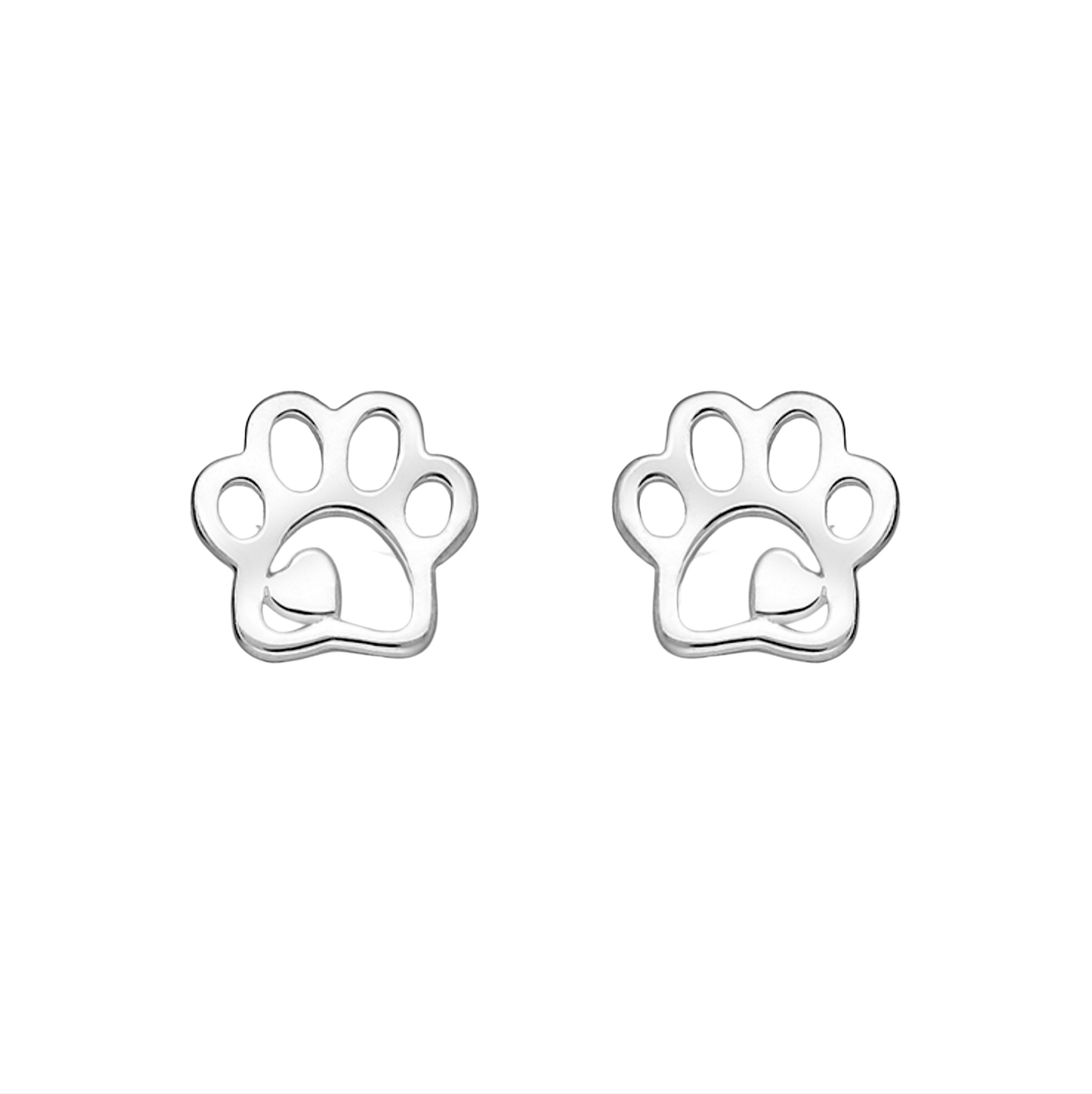 Sterling Silver Paw Print and Heart Open Stud Earrings