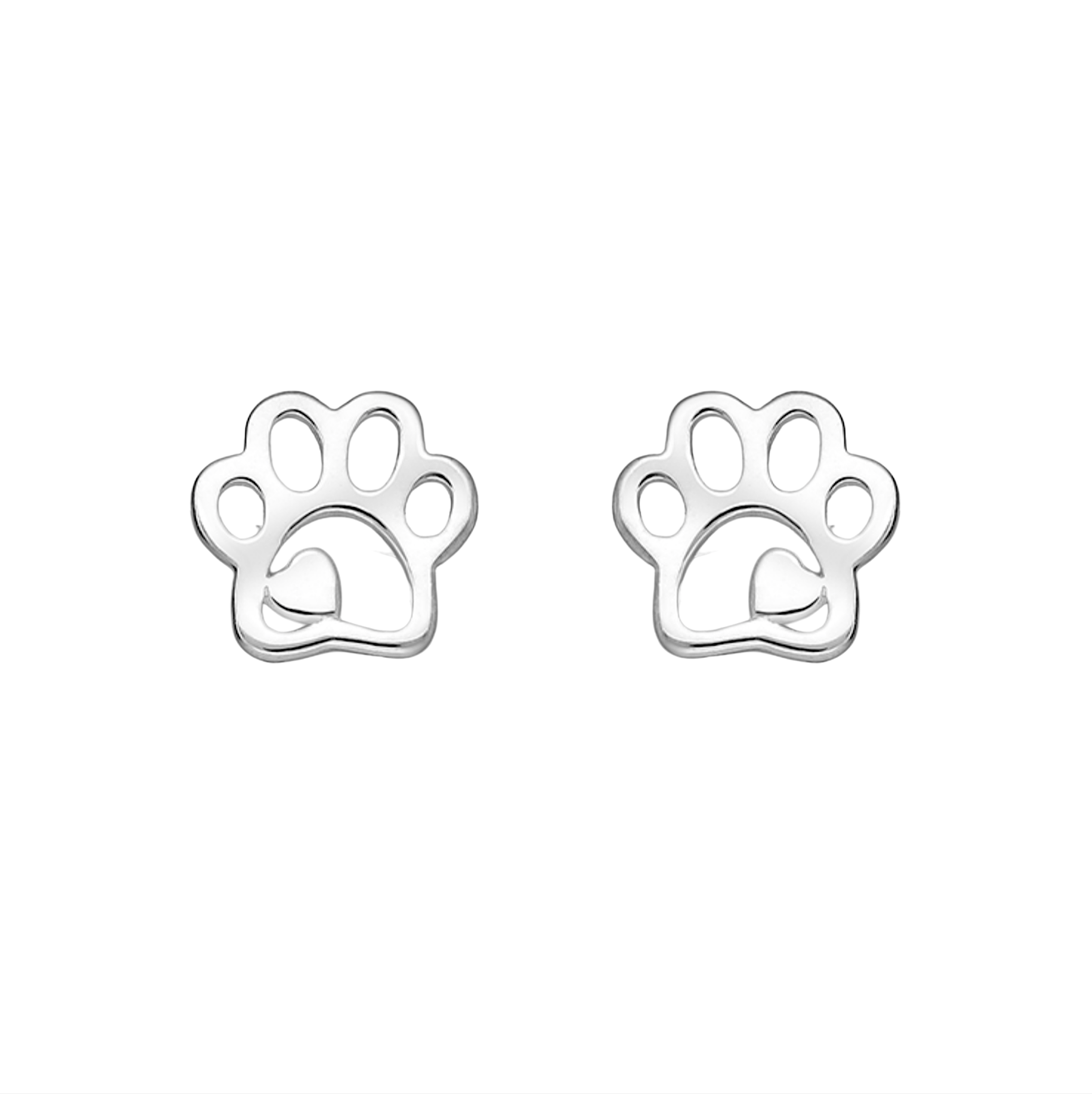 Sterling Silver Paw Print and Heart Open Stud Earrings