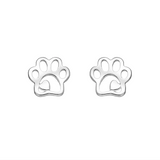 Sterling Silver Paw Print and Heart Open Stud Earrings