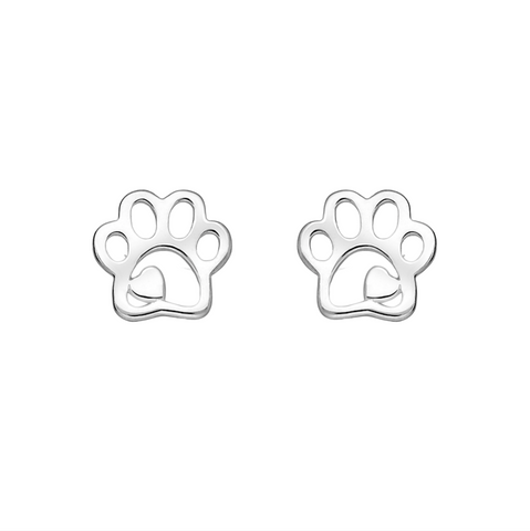 Sterling Silver Paw Print and Heart Open Stud Earrings