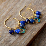 Goldtone Lapis Stone Blue Moon Hoop Earrings