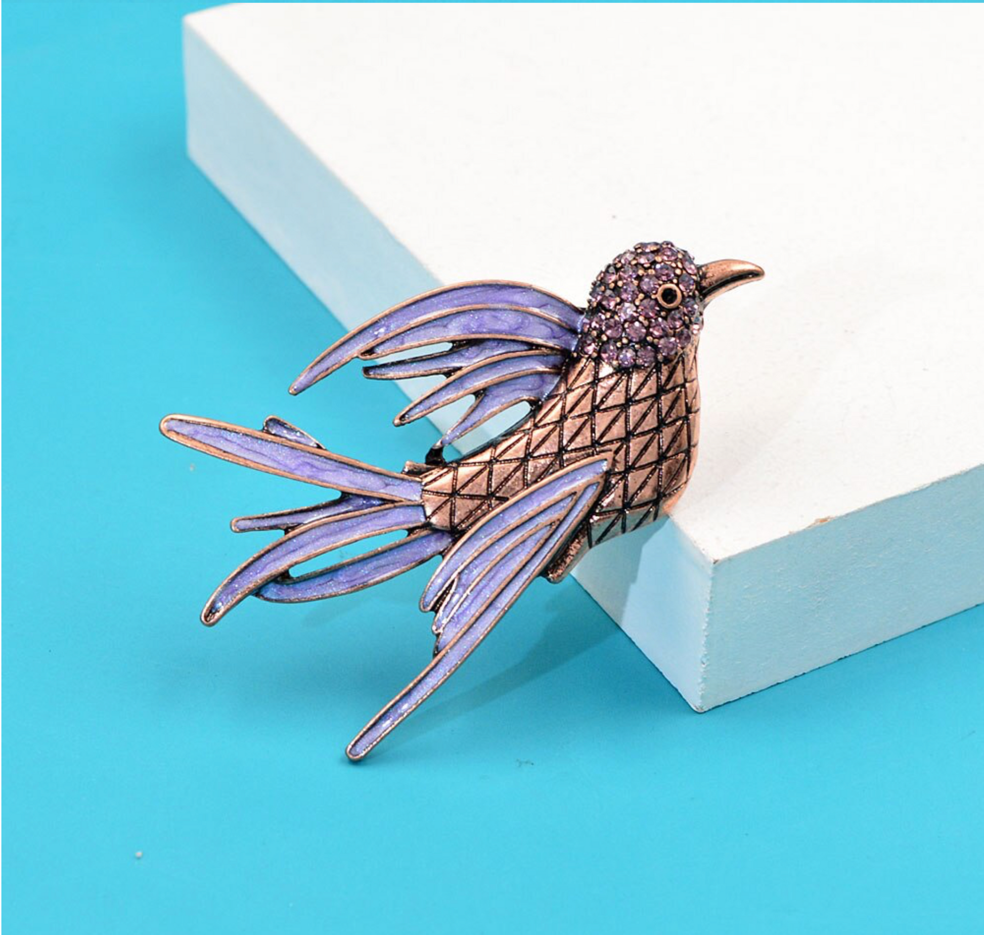 Brass & Purple Bird Brooch