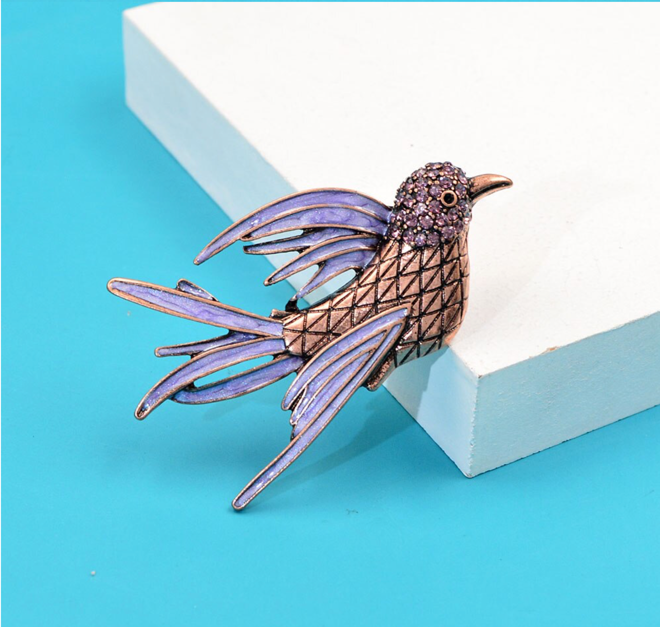 Brass & Purple Bird Brooch
