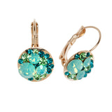 Green   Goldtone Clustered Leverback Earrings with Swarovski Crystals