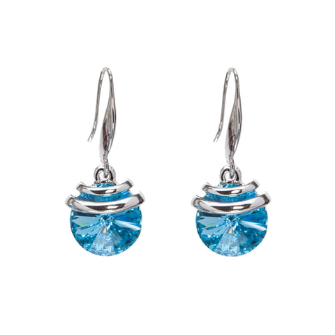 Silvertone   Aqua Swarovski Crystal Springdrop Earrings
