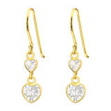 Goldtone Plated Sterling Silver   CZ Dual Heart Drop Earrings