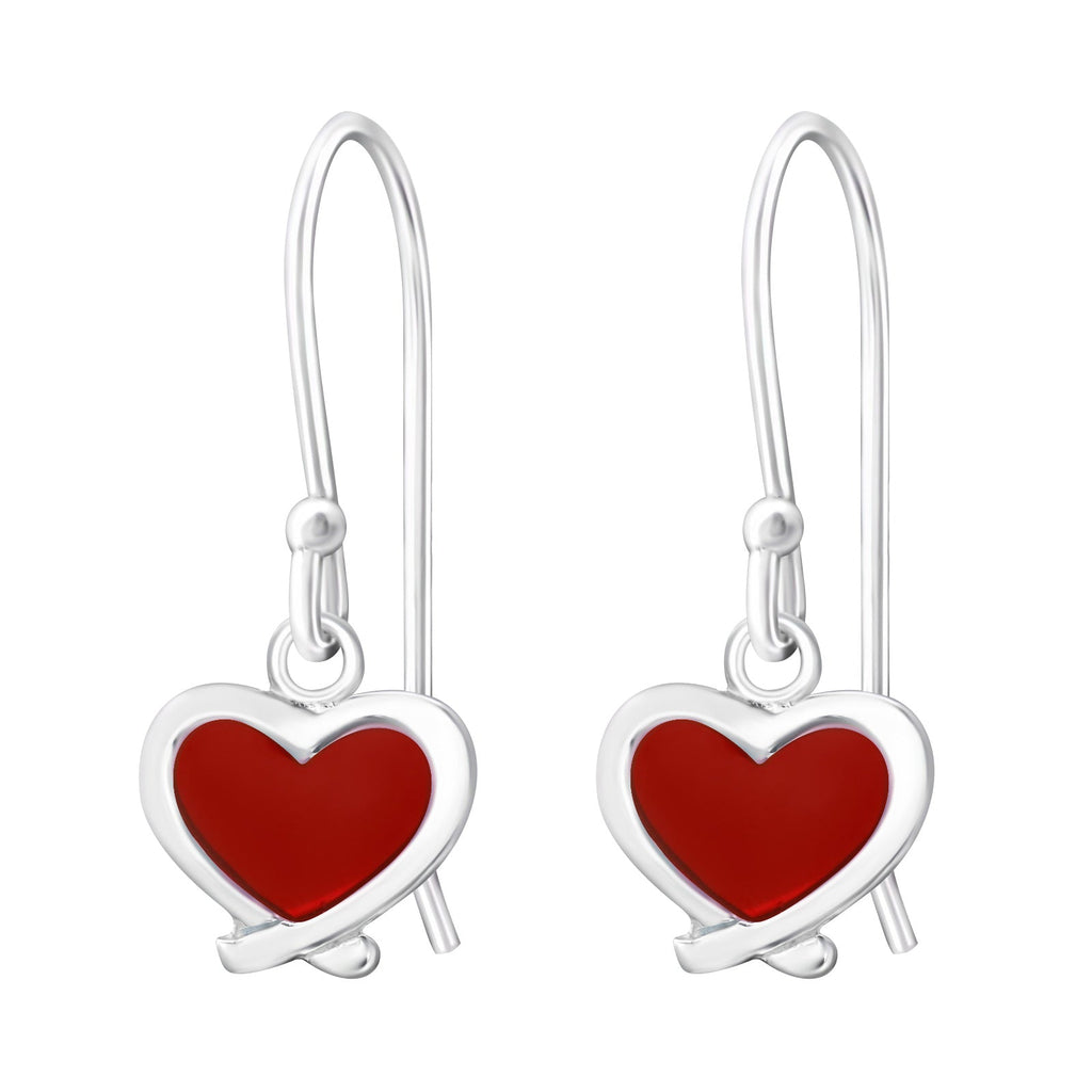 Sterling Silver Red Heart Earrings