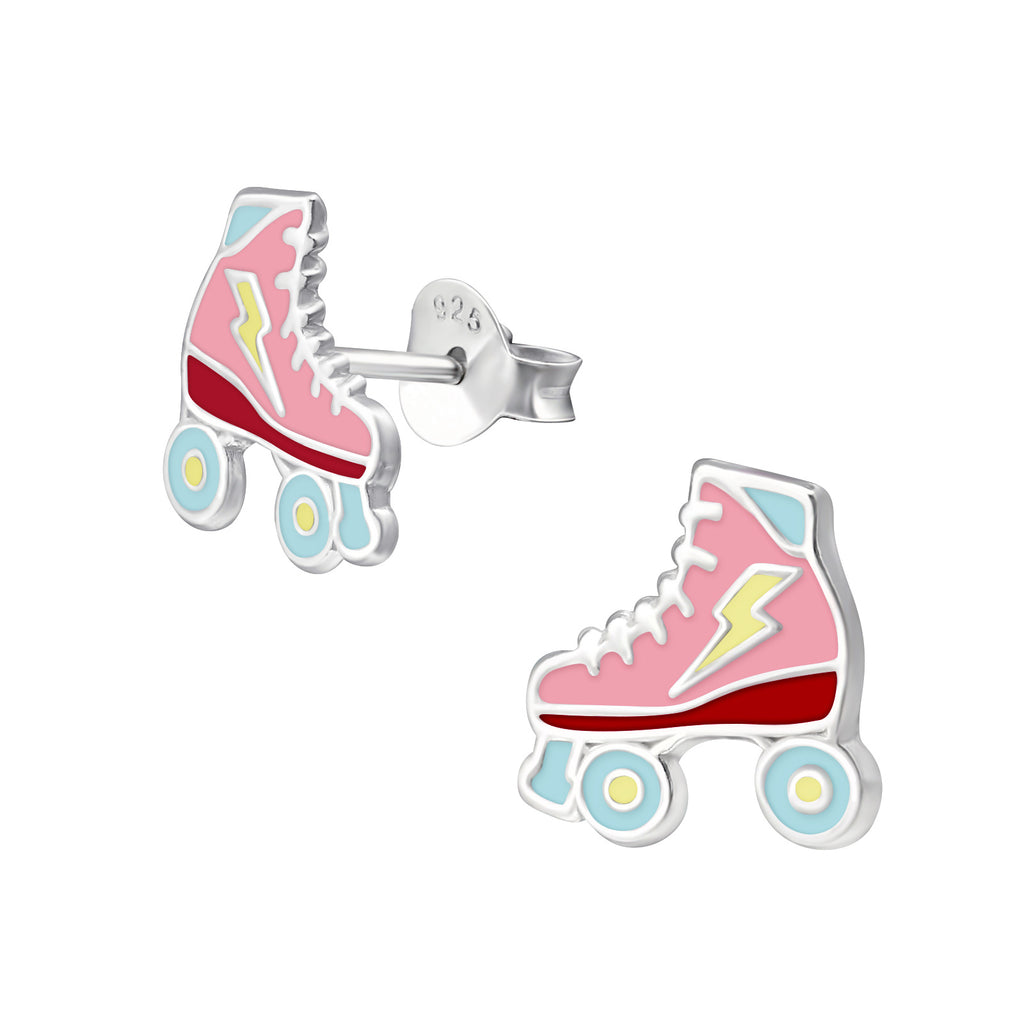 Sterling Silver Multi Colored Retro Roller Skate Stud Earrings