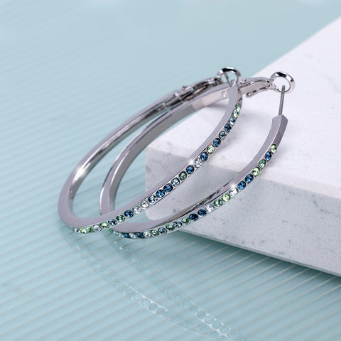 Blue   Green Encrusted Hoop Earrings with Swarovski Crystals