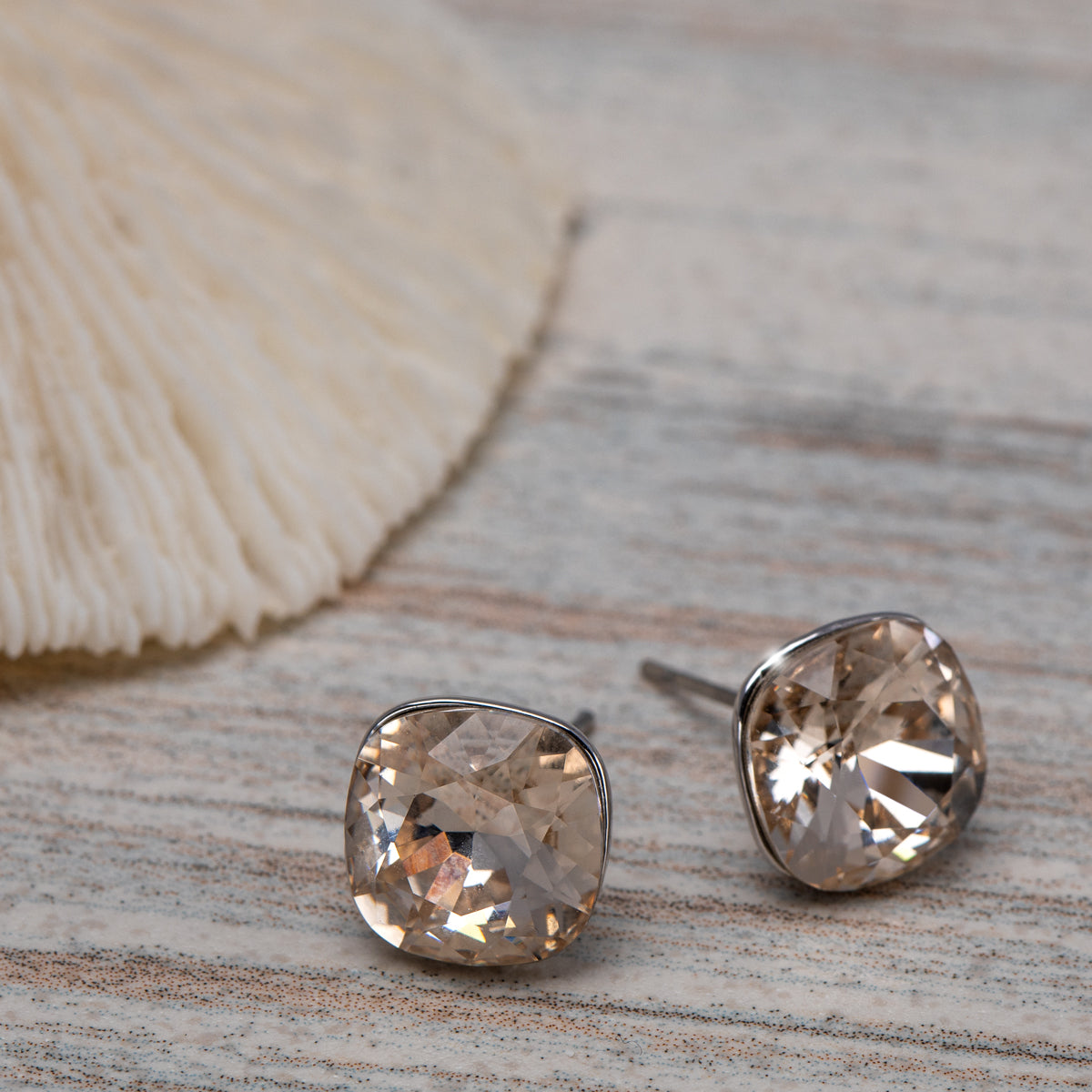 Lt Silk Cushion Cut Swarovski Crystal Stud Earrings