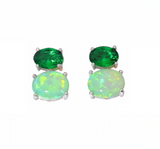 Sterling Silver   Green Lab Opal Dual Stud Earrings