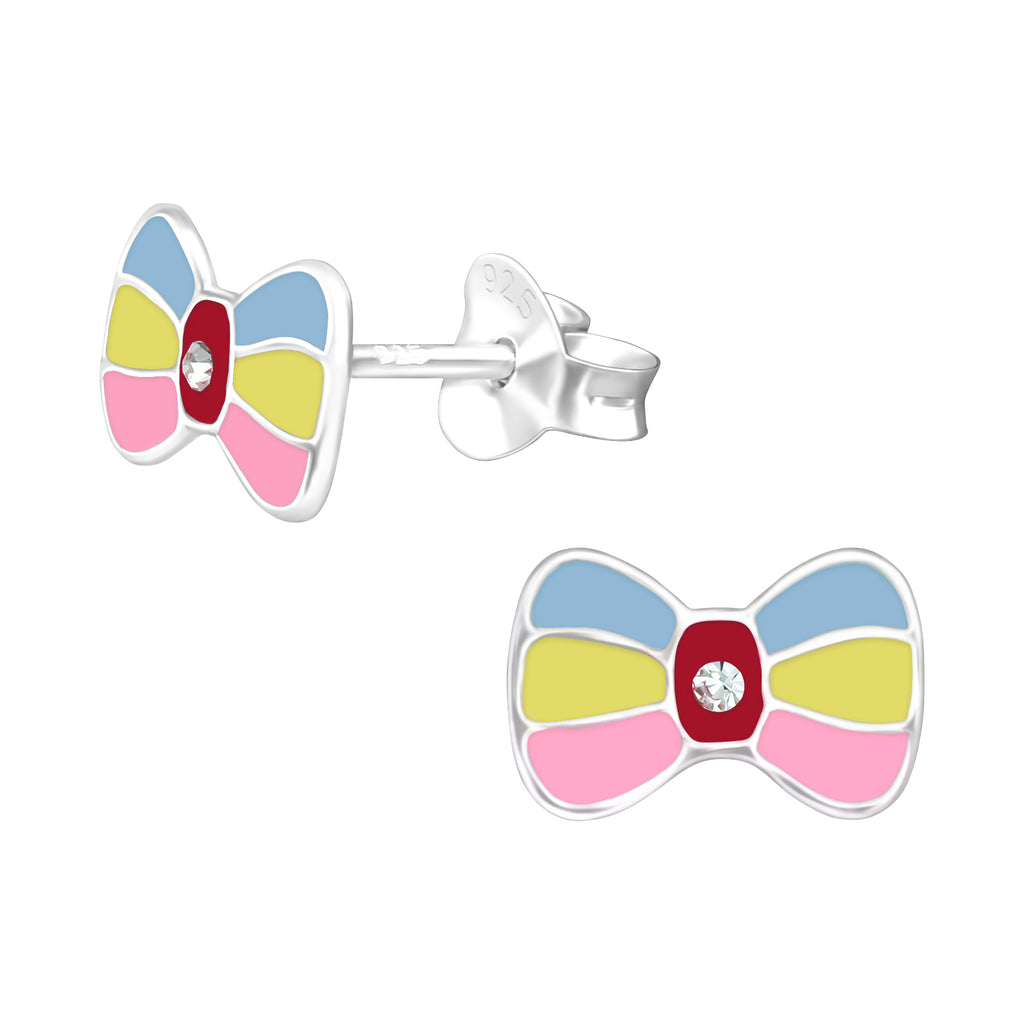 Sterling Silver Rainbow Bow cuteStud Earrings