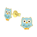 Goldtone Sterling Silver Plated Blue Owl cuteStud Earrings