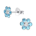 Sterling Silver Blue Crystal Flower cuteStud Earrings