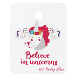 Sterling Silver Unicorn cuteStud Earrings on card