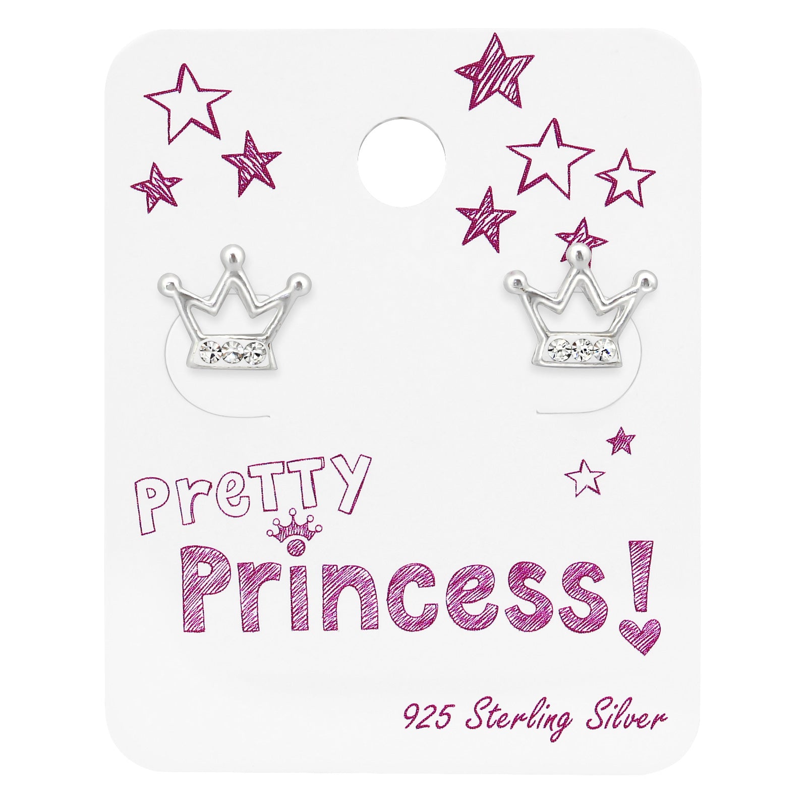 Sterling Silver Crown cuteStud Earrings on Pretty Princess Card