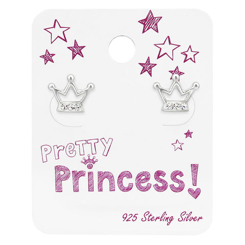 Sterling Silver Crown cuteStud Earrings on Pretty Princess Card