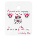 Sterling Silver Pink Crown cuteStud Earrings on I Am a Princess Card
