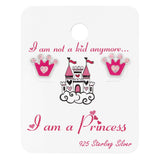 Sterling Silver Pink Crown cuteStud Earrings on I Am a Princess Card