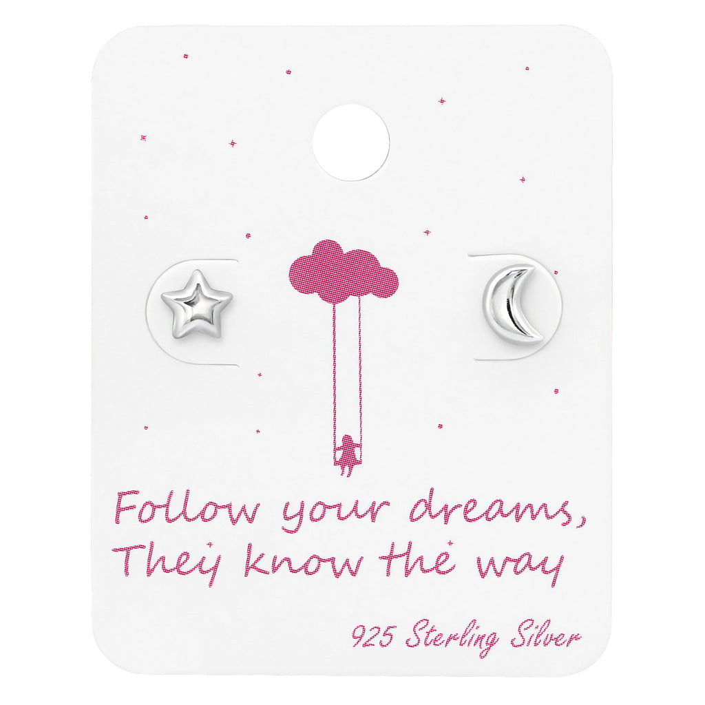 Sterling Silver Moon   Star Follow Your Dreams cuteStud Earrings