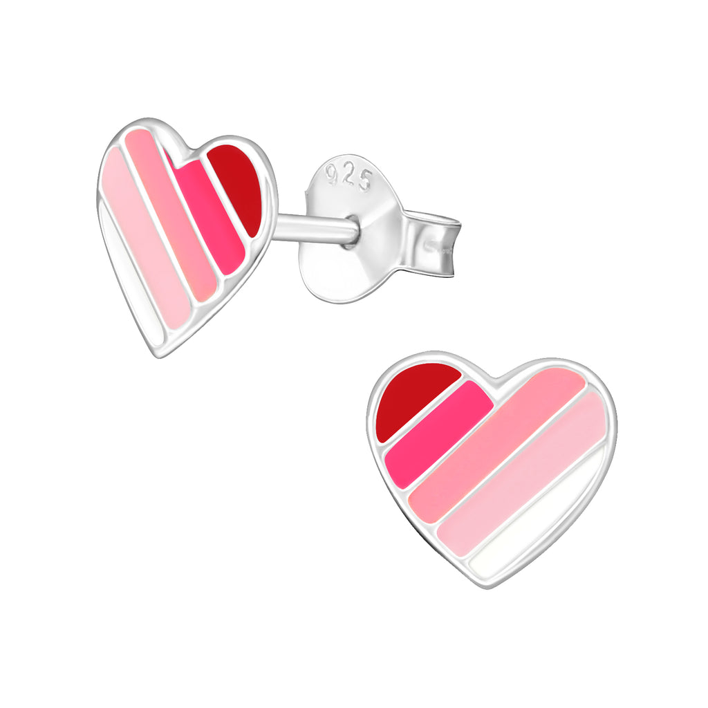 Sterling Silver   Gradient Pink Heart cuteStud Earrings