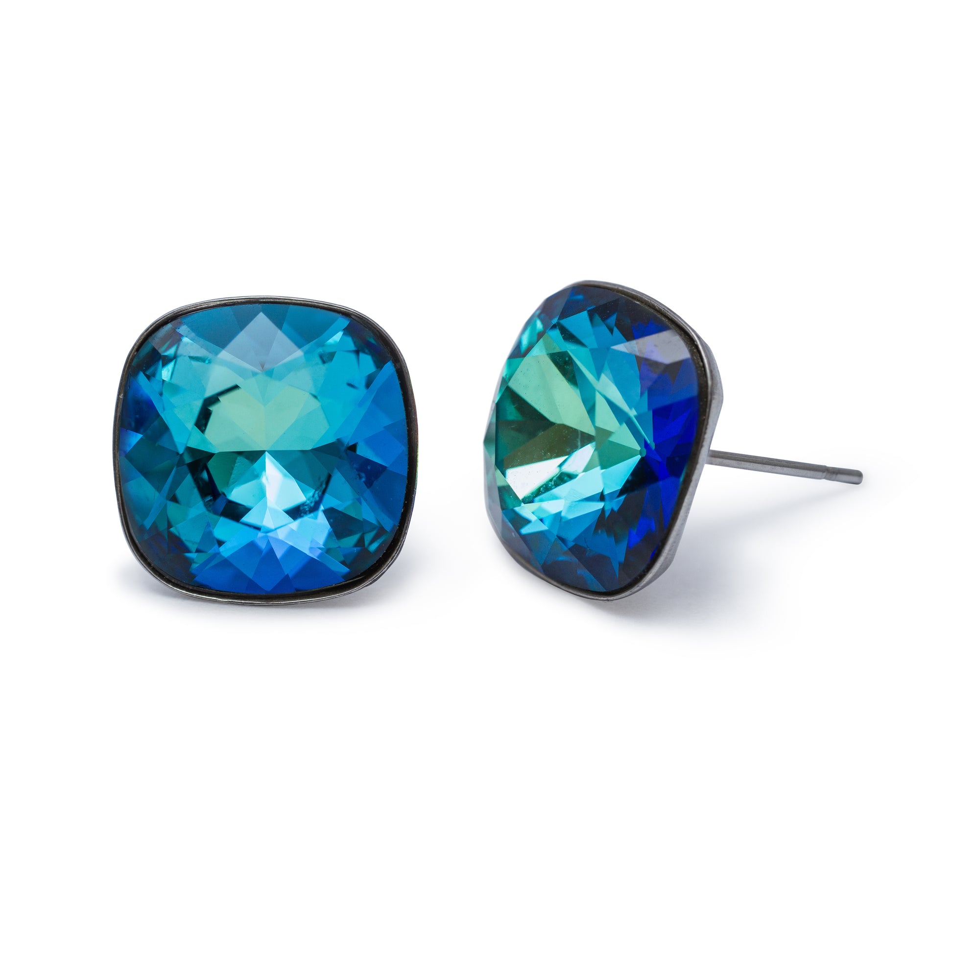 Bermuda Blue   Silvertone Stud Earrings with Swarovski Crystals