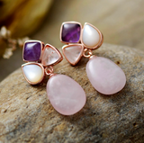 Rose Quartz Oval Clustered Drop Earrings