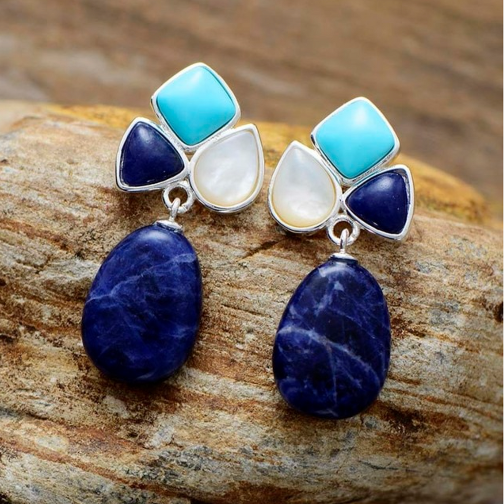 Sodalite Oval Clustered Drop Earrings