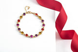 Goldtone & Multi Colored  Crystal Tennis Bracelet