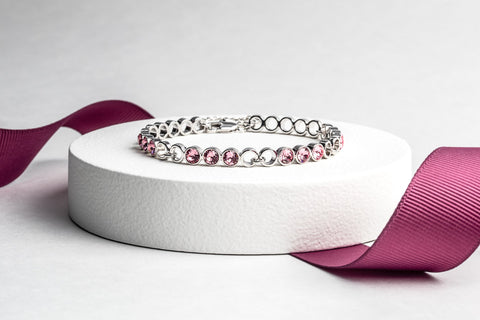 Silvertone & Rose Crystal Open Link Tennis Bracelet